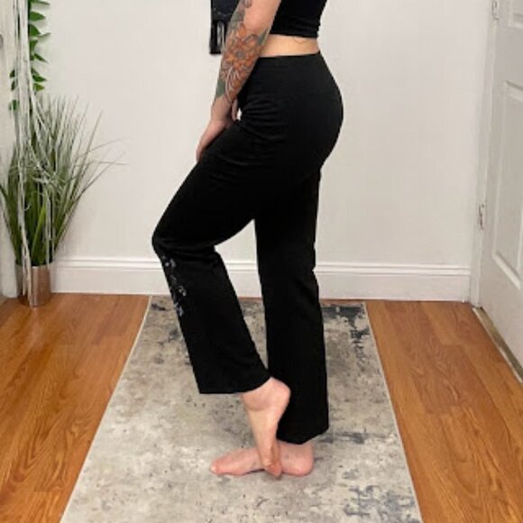 Y2K Express Stretch Floral Pull-On Sweatpants Elastic Waist Size S Black - Picture 5 of 10